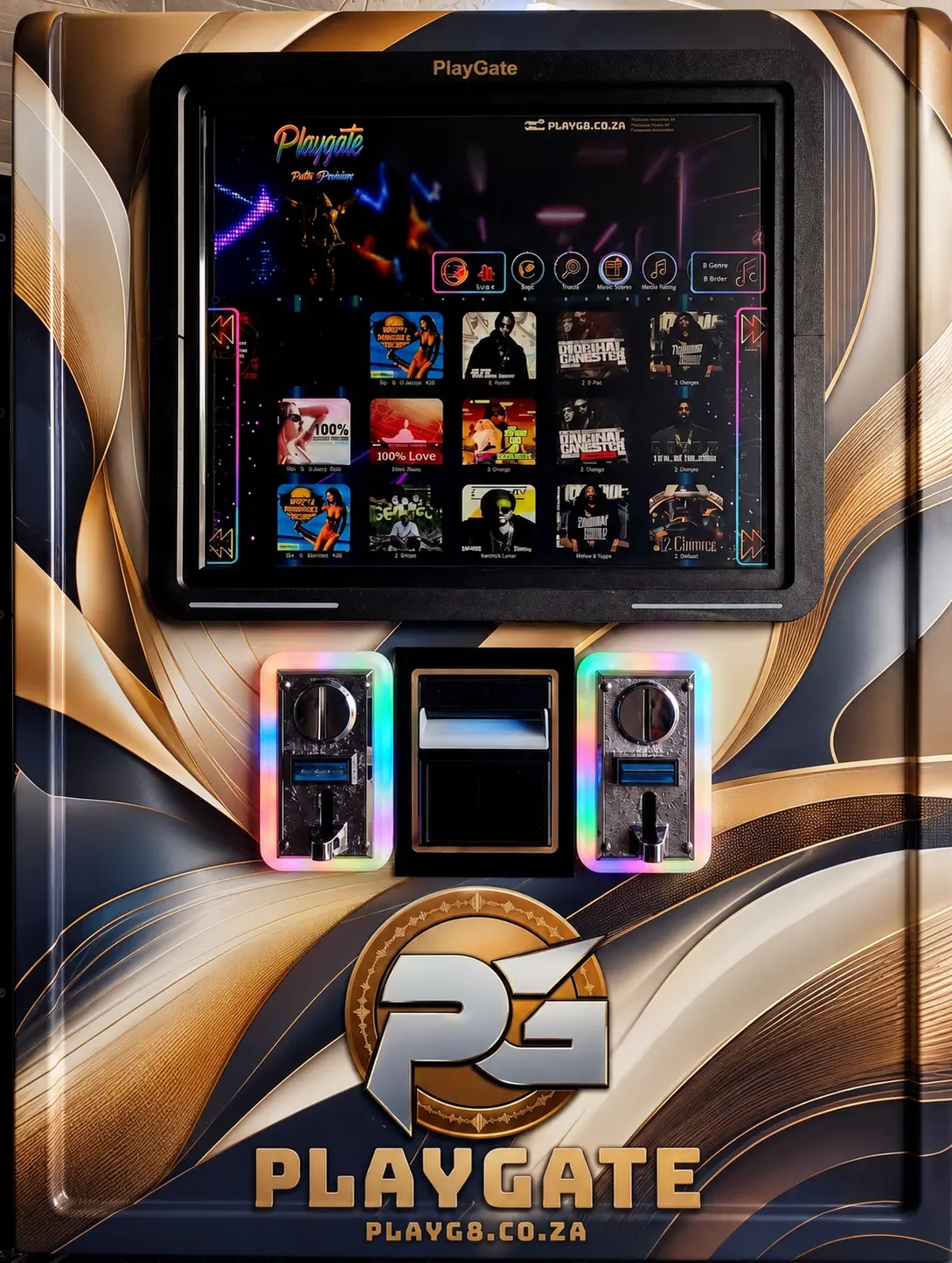 Champagne Wave PlayGate jukebox, centred front view